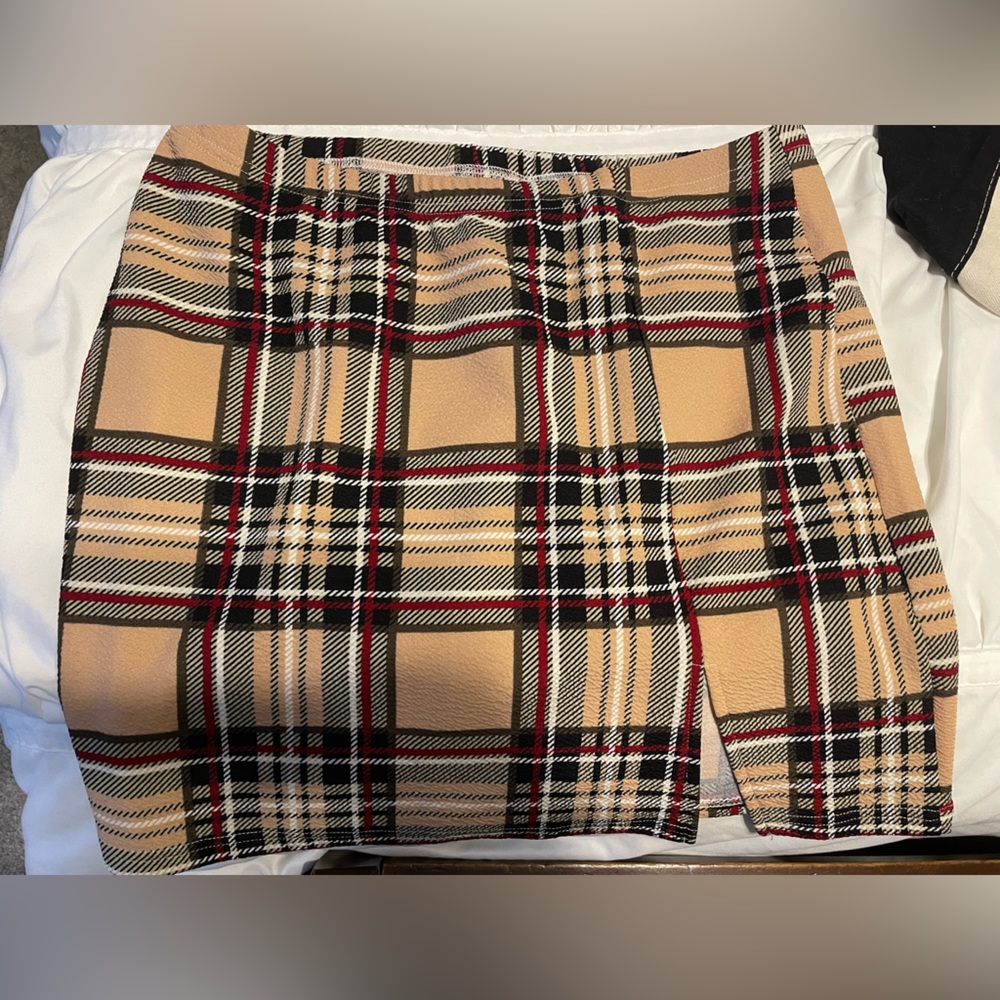 Plaid Skirt W/ Slit, Size XL, Shein